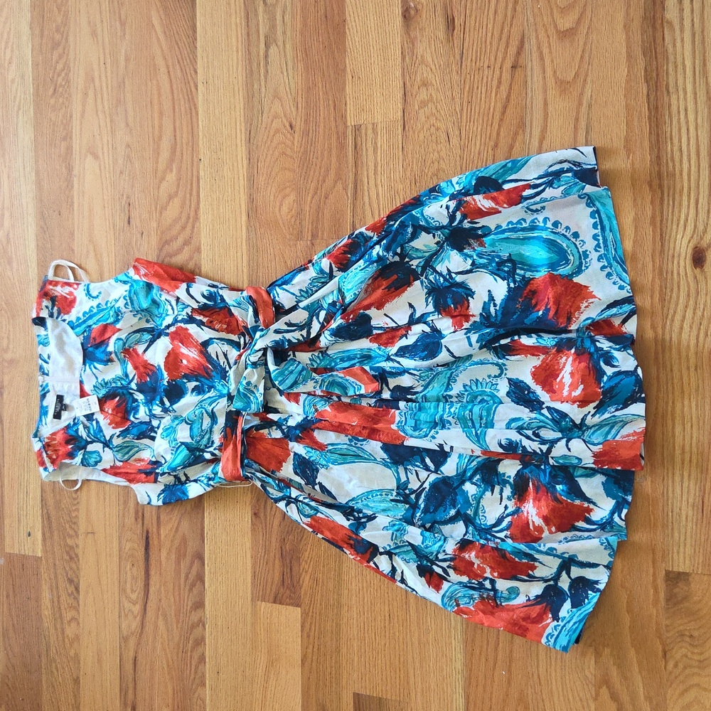 Brand New Talbots Teal and Coral Cotton Midi Dress Size 8P